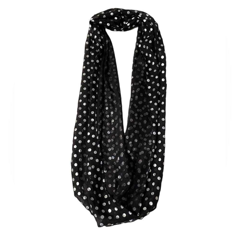 Black and silver Polk-a-dot infinity scarf